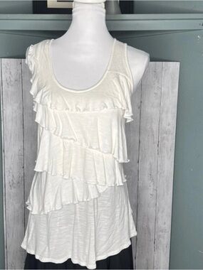 GNW Ivory Ruffle Scoop Tank Top
